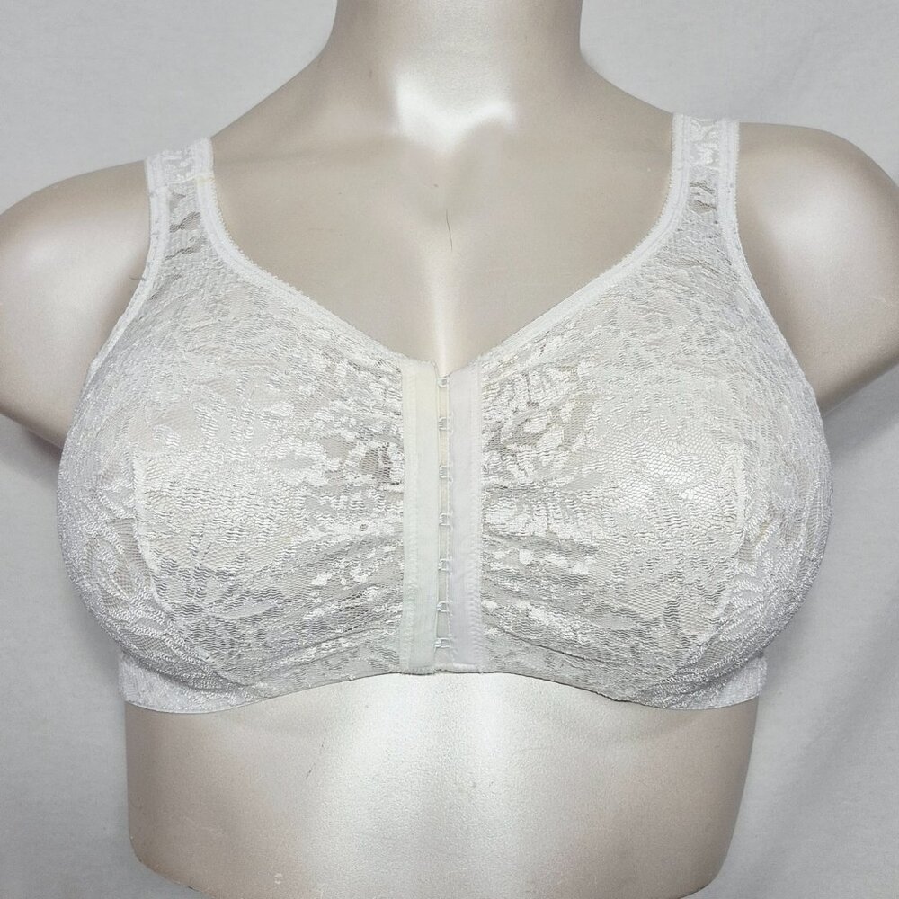 44B/C/D Leading Lady 118 Front Close Wire Free Sheer Lace‎ Leisure Bra White NWT